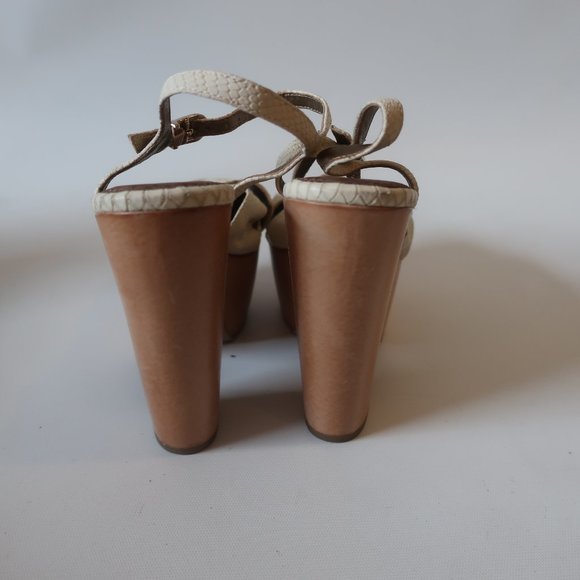 Sam Edelman Beige Embossed Leather Platform High Heel Sandals Sz 9 * - Picture 4 of 5